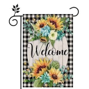 Welcome small mini garden flag Fall sunflowers buffalo check NEW Thanksgiving